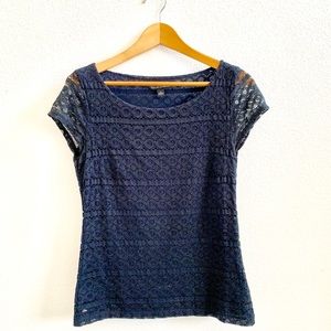 Banana Republic Navy Blue Lace Top Sz S